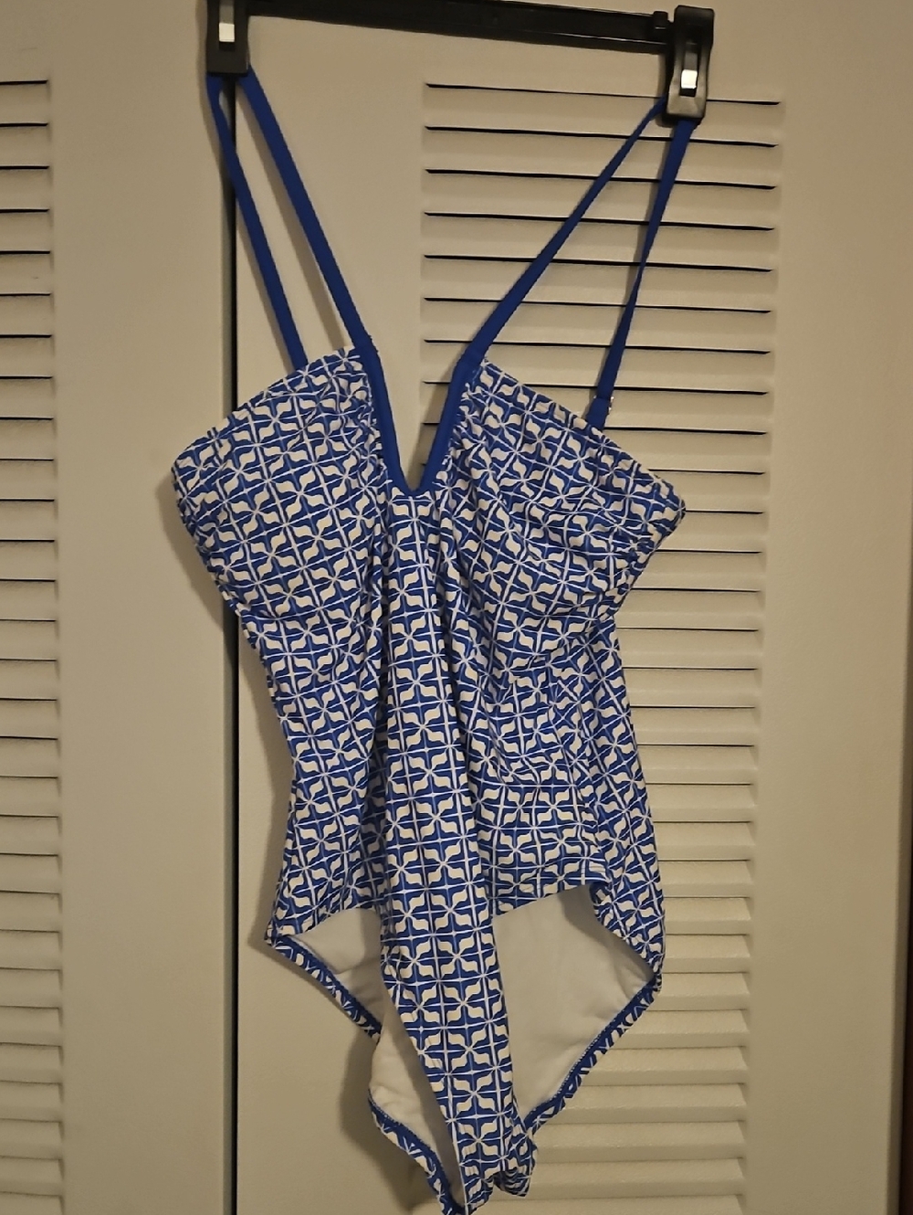 Shade & Shore Blue and White Geometric One-Piece Swimsuit
